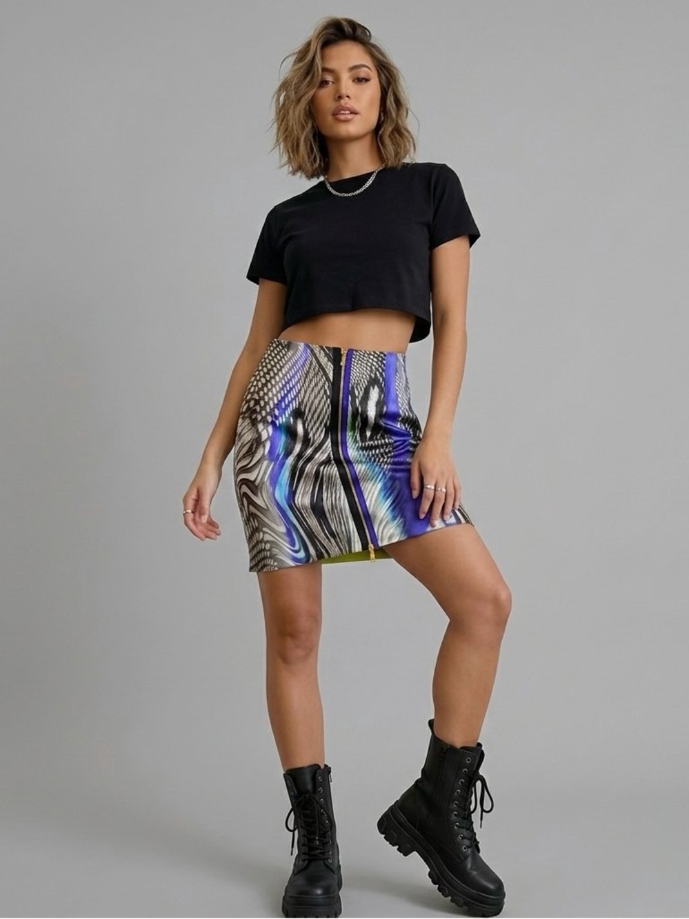 Elie Tahari Reversible Elva Silk Pencil Skirt - Blue Abstract & Snakeskin Print
